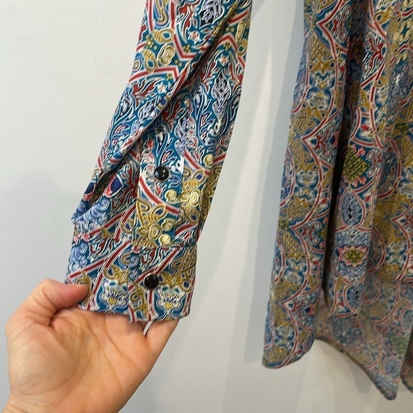 Lennard Taylor BRENDA SWING COTTON PRINT longsleeve dress shirt oversized sz XXS - Picture 6 of 12